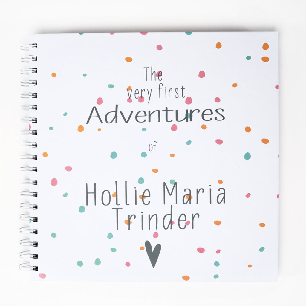 Ring-bound Memory Book that can be personalised, for example, The very first adventures of Hollie Trinder. In grey text