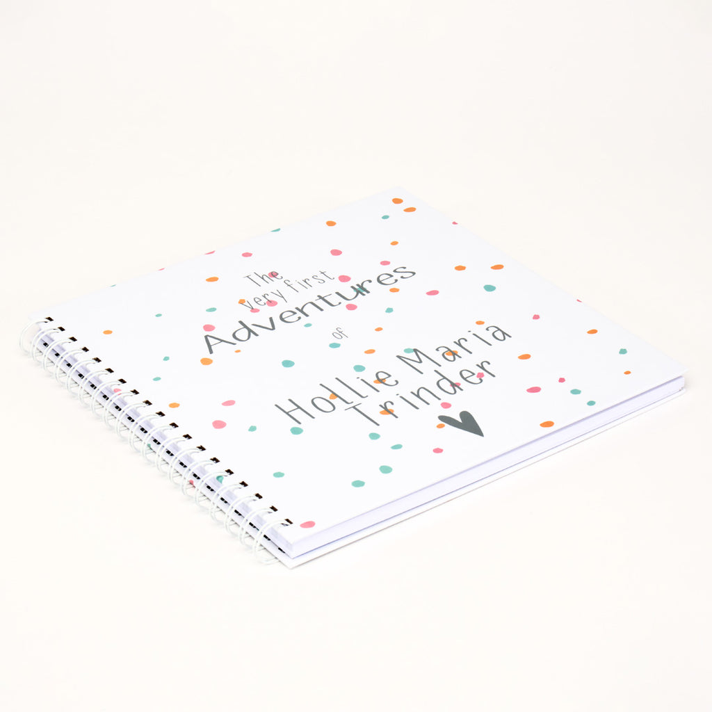 Ring-bound Memory Book that can be personalised, for example, The very first adventures of Hollie Trinder. In grey text