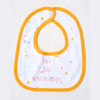 Matching personalised bib featuring the words, Im a diva when Im hungry, in pink thread. 100% cotton Neutral dotty pattern design with orange trim.