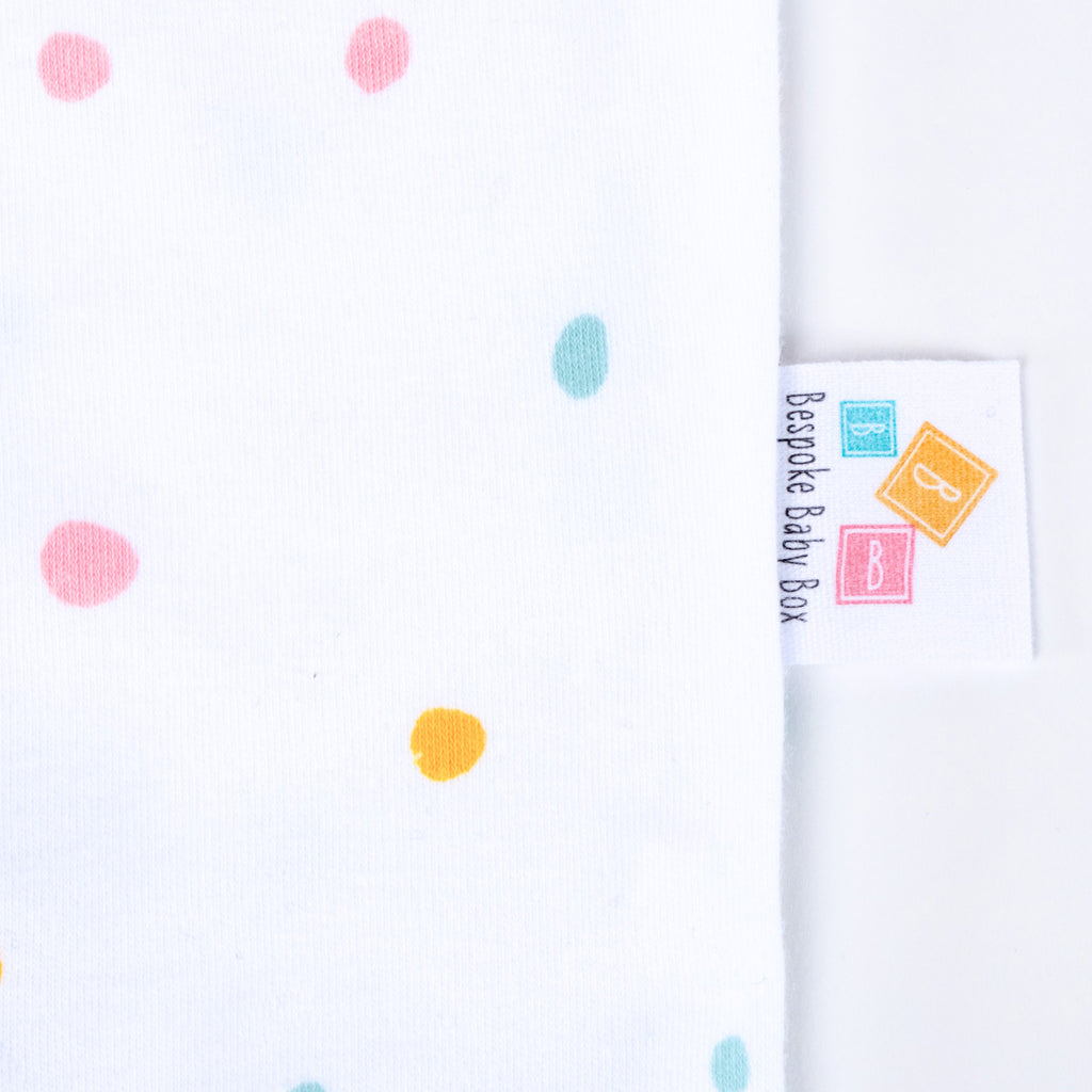 Close up of an external label with the Bespoke Baby Box logo on it